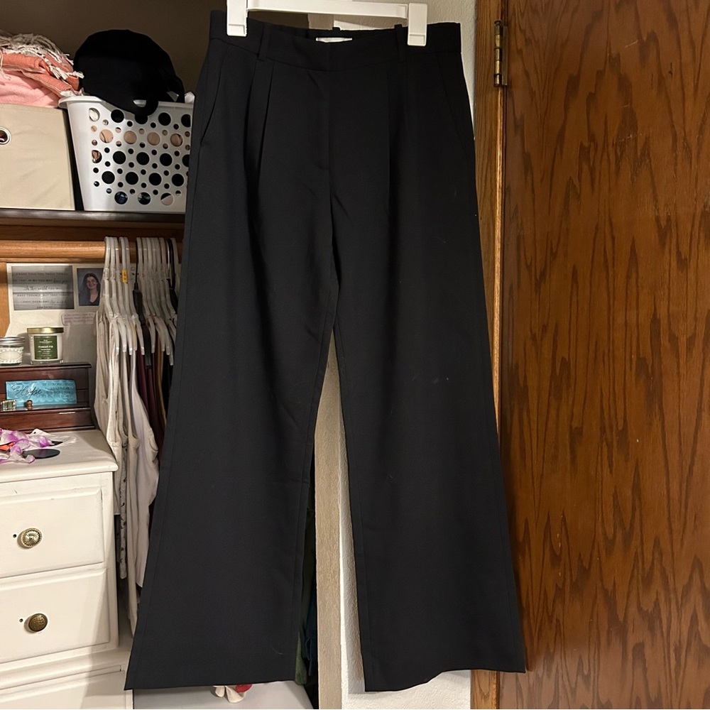 New Black Relaxed Mid Rise Wide-Leg Trousers